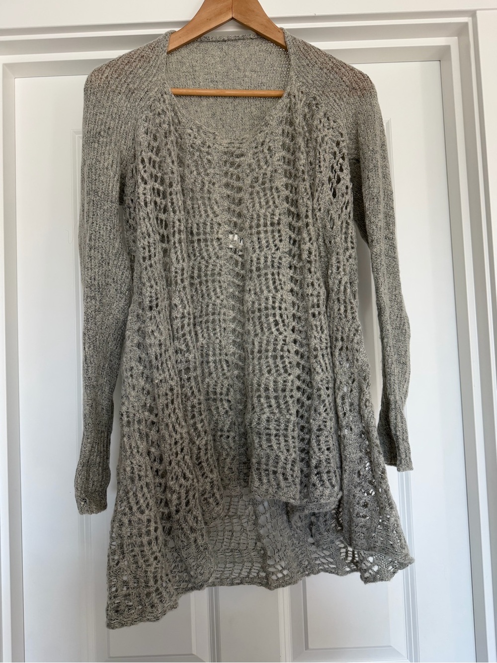 Light Gray Open-Knit Women's Sweater Cardigan Lg/Xl